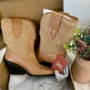 Free People Tan Shearling Heeled Boots